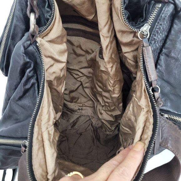 BCBGMAXAZRIA Black Leather Duffle Bag Travel Overnight Gym Weekend Tote Pockets - Picture 12 of 16